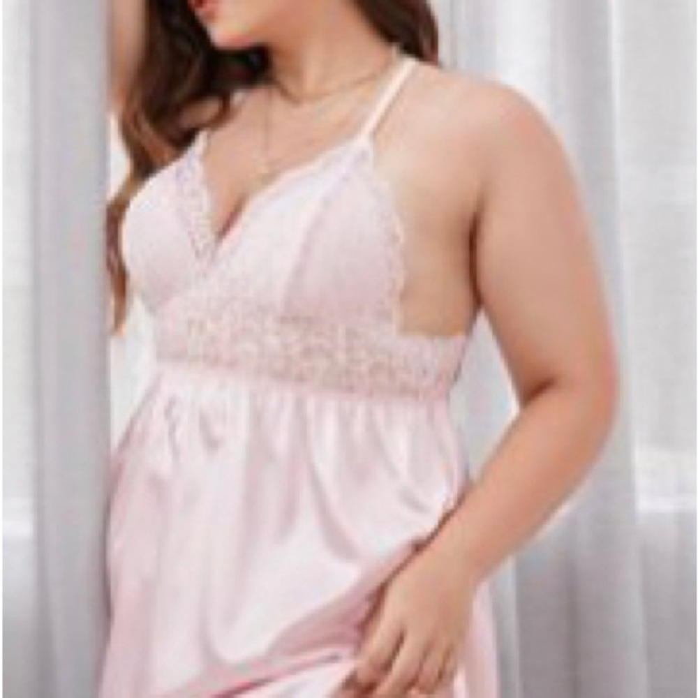 NWOT plus 1x pink lace bodiceSOLDDDD satin skirt babydoll w thong